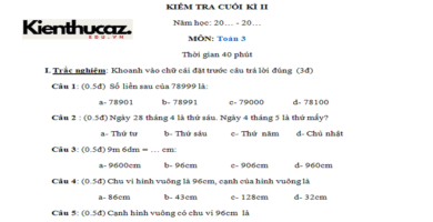 Đề Thi Toán Học Kỳ 2 Lớp 3