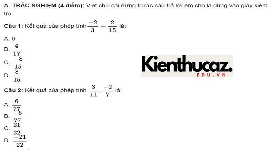 Đề Thi Toán Lớp 6 Cuối Học Kì 2