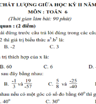 Đề Toán Lớp 6 Học Kì 2