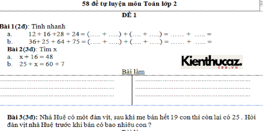 Toán Lớp 2 Học Kỳ 1